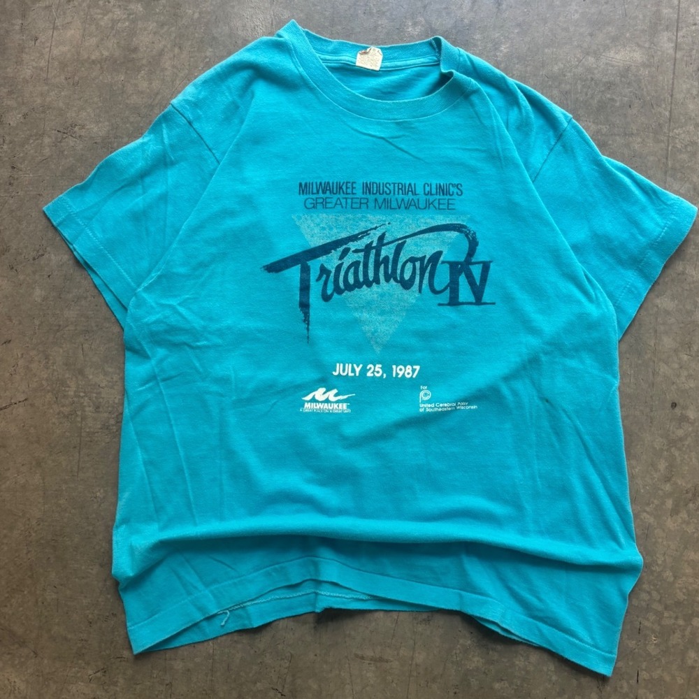 Vintage 1987 80's Milwaukee Triathlon T Shirt Size L